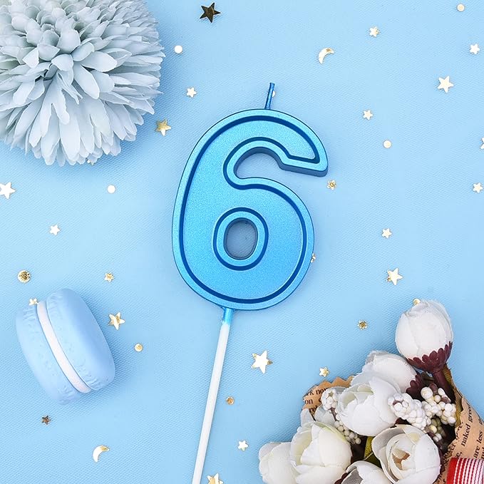 PHD CAKE 2.76 Inch Luxe Blue 6 Number Birthday Candles, Blue Number Candles, Cake Number Candles, Party Celebration