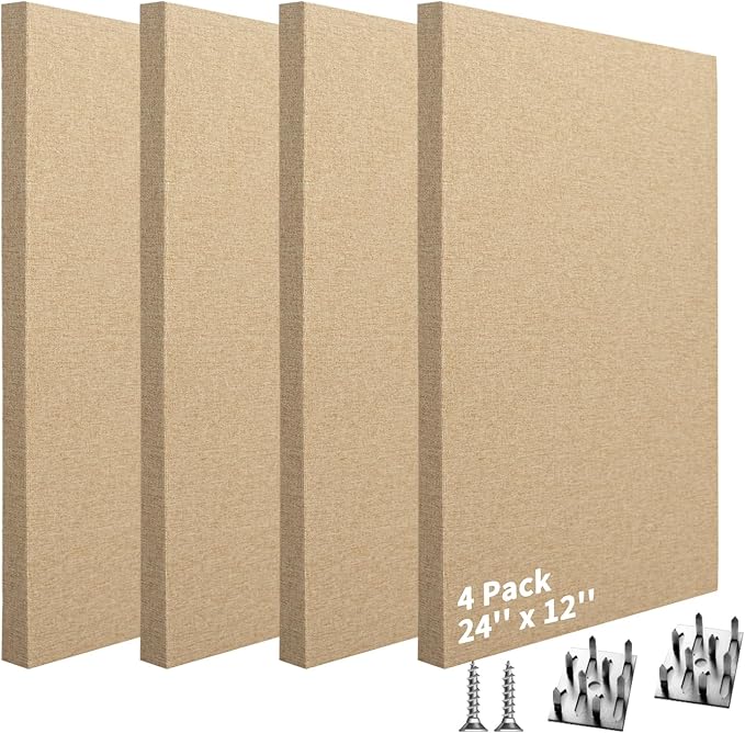 Art3dwallpanels 4 PCS Acoustic Panels, 24''x12'' Fabric Soundproof Wall Panels, Easy-Hook Mounting Sound Absorbing Panels for Studios, Office, Home Theater, Camel