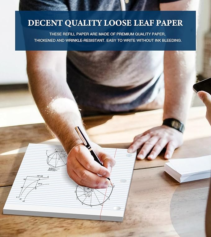 PINJINGPRO College Ruled Loose Leaf Paper, 3 Hole Punch Paper 8 x 10.5, Notebook Paper, Filler Paper for 3 Ring Binders, Lined Paper College Ruled, 100 Sheets/Pack Writing Paper With Lines (4 Pack)