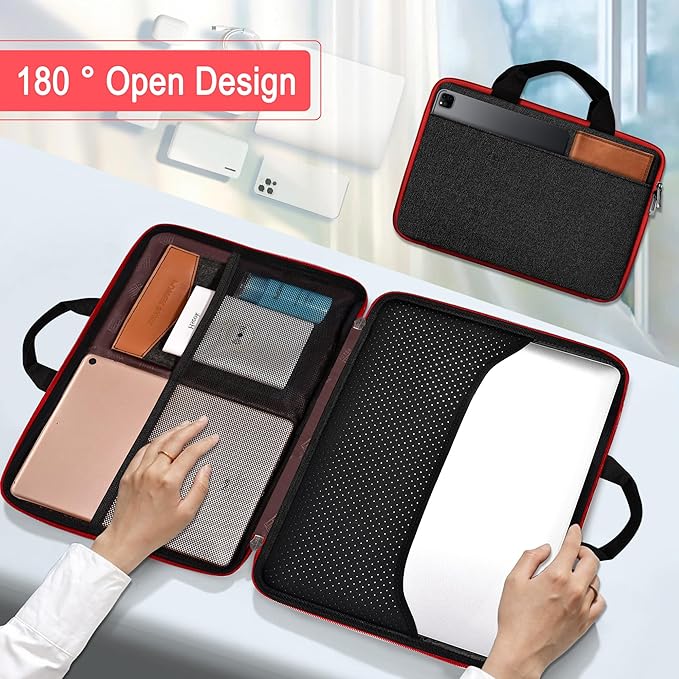Hseok Laptop Case 13.3-14 inch Briefcase Handbag, Water-Resistant and Shockproof Computer Sleeve Compatible with MacBook Pro 14", Mac Air/Pro 13.3" and 13"-14" Notebooks Chromebooks,Black-red