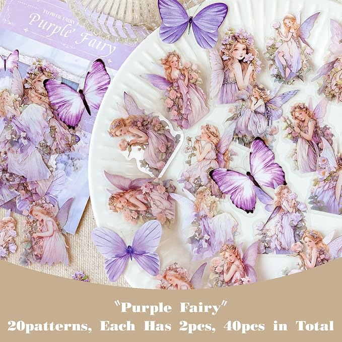 SIBLYMONA Vintage Fairy Stickers 120Pcs Transparent Stickers for Scrapbooking Journaling, Floral Butterfly Cottagecore Junk Journal Scrapbook Supplies, Rub On Transfers for Crafts (120, Blue)