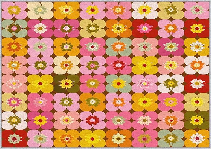 70s Floral Rugs 3x4, Retro Colorful Groovy Washable 3 x 4 Area Rug for Living Room, Bedroom, Low Pile Non Slip Stain Resistant Carpet, 70s Retro Home Decor Accessories & M839