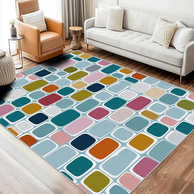 Mid Century Modern Throw Rugs 2x3, Geometric Retro Washable 2 x 3 Indoor Door Mat for Entryway, Bedroom, Kitchen, Low Pile Non Slip Stain Resistant, Mid Century Home Decor & M904