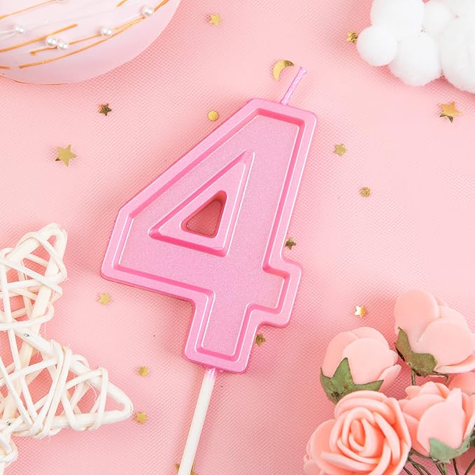 PHD CAKE 2.76 Inch Luxe Pink 4 Number Birthday Candles, Pink Number Candles, Cake Number Candles, Party Celebration