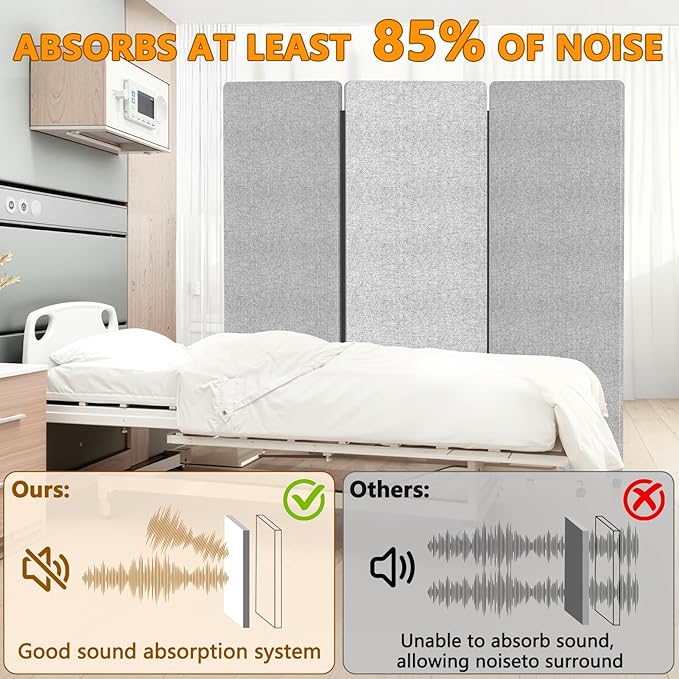 Soundproof Room Divider Panel with Wheels, 66in Portable Office Partition Screen, 3 Panel Temporary Wall Divider for Sound Proof Separation, Cubicle Privacy Panels for Desk (Light Grey)