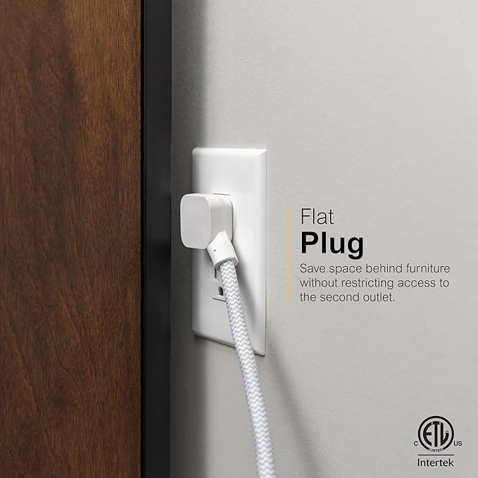 GE 9-Outlet Surge Protector, 2480J, 6ft. Braided Cord, Extensoin Cord for School, Home, Office, White – 82596