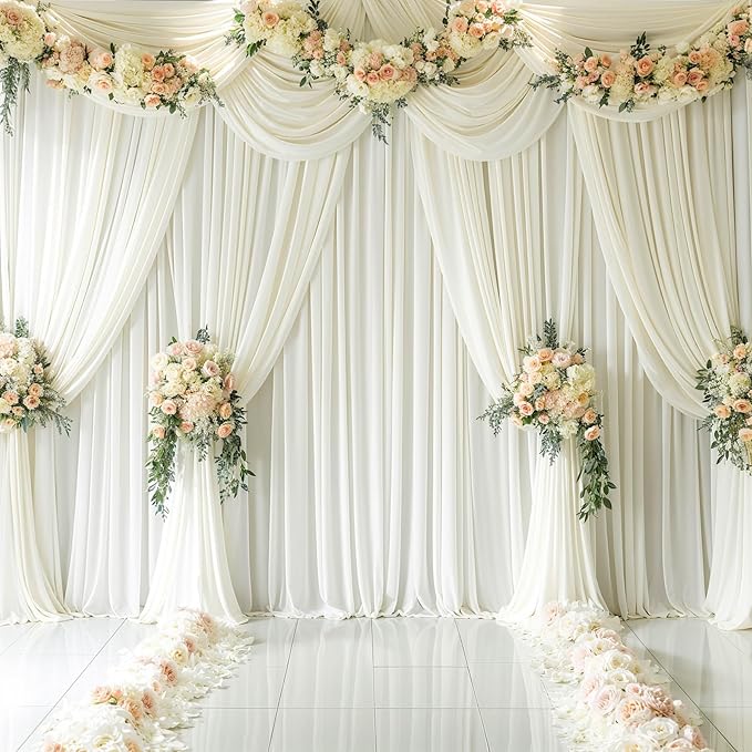 6 Panels Ivory Backdrop Curtain for Wedding Parties Wrinkle Free Ivory Photo Curtains Backdrop Drapes Fabric Decoration for Baby Shower Photoshoot 30ft(W) x 10ft(H)