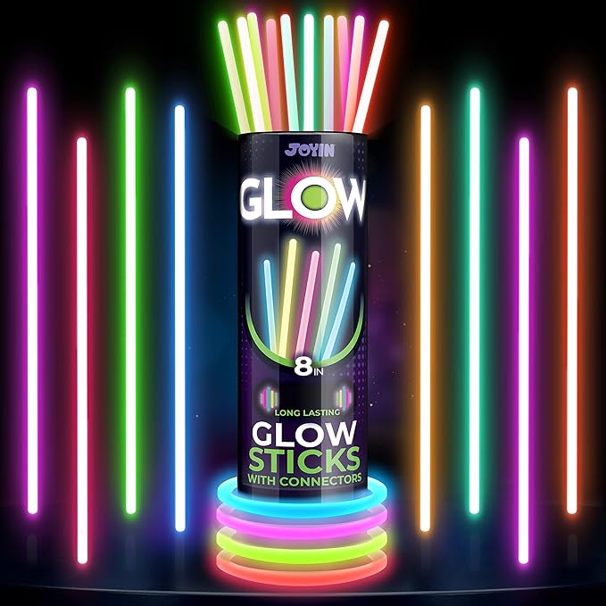 JOYIN 200 Pcs 8" Glow sticks Bulk Party Favors Pack, Neon Glow in the Dark Party Supplies, Light Up Necklaces and Bracelets with Connectors, Christmas, Halloween, Football, Birthday Decorations