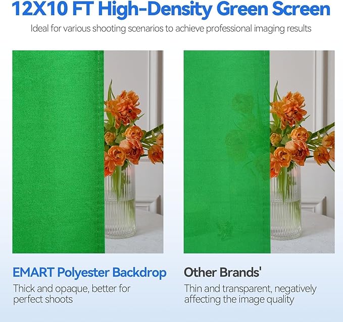 EMART 8.5 x 10ft Green Screen Backdrop Kit with Tripod Stand, Photography Background Support System with 10 x12ft 100% Cotton Muslin Chromakey Backdrop for Photo Studio, Video Shooting, Live Streaming