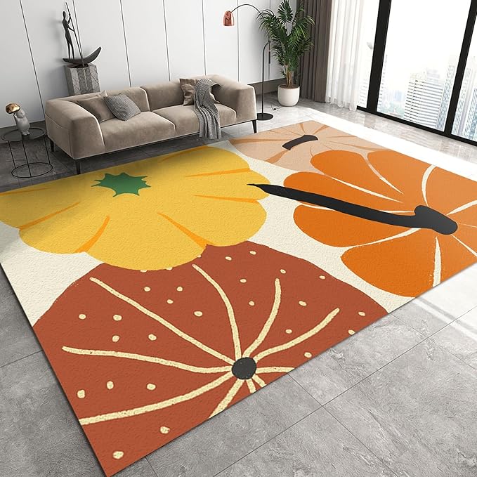 Cartoon Pumpkin Large Area Rug, Autumn Harvest Pumpkin Non Slip Print Rugs, Soft Machine Washable Carpet for Indoor Bedroom Living Room Office Decor Rug - 4 ft x 6 ft