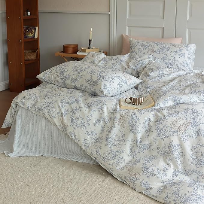 LifeTB Girls Boho Floral Duvet Cover Twin XL 100% Cotton Chic Vintag Floral Bedding Duvet Cover Aesthetic Comforter Cover Botanical Flower Bedding Set Cabin Cottagecore Duvet Cover Twin XL Size