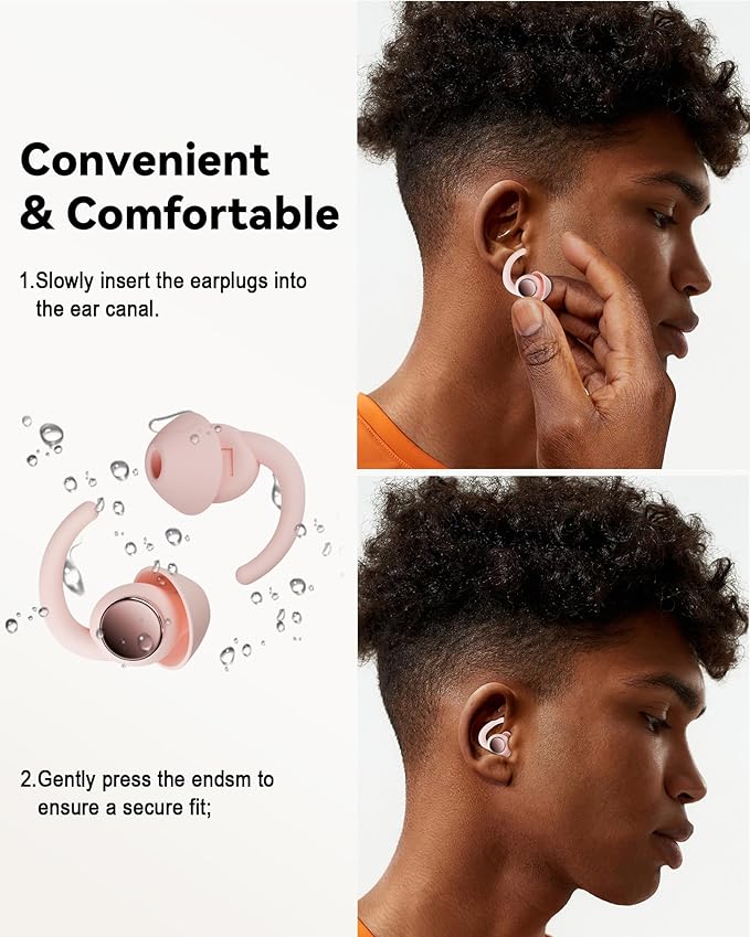 Ear Plugs for Sleeping - Noise Reduction Soft Silicone Earplugs, 2 Pairs Reusable Hearing Protection Earplugs for Noise Sensitivity, Sleep,Snore,Travel,Sound Reduction Noise Cancelling - (Light Pink)