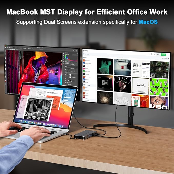 AUIMCE Mac Docking Station Dual Monitor 2 HDMI for MacOS and Windows Laptop Implement MST, Compatible MacBook Pro/Air M1/M2/M3/M4 Chips, Dual 4K Display for All USB C Computers