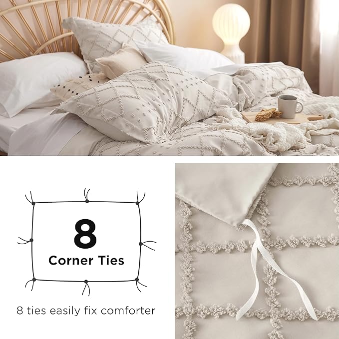 Bedsure Boho Cal King Duvet Cover - Beige Breathable & Soft Boho Bedding, Machine Washable Comforter Cover for All Seasons, Includes 1 Duvet Cover 104"x98" with 2 Pillow Shams & Zipper Closure