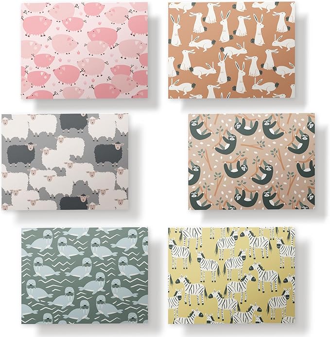 Twigs Paper - Assorted Animal Pattern Greeting Cards - Stationery Cards with Envelopes - Thank You Card - Blank Note Cards - Greeting Cards for All Occasions - Made in USA (5.5 x 4.25, Set of 12)