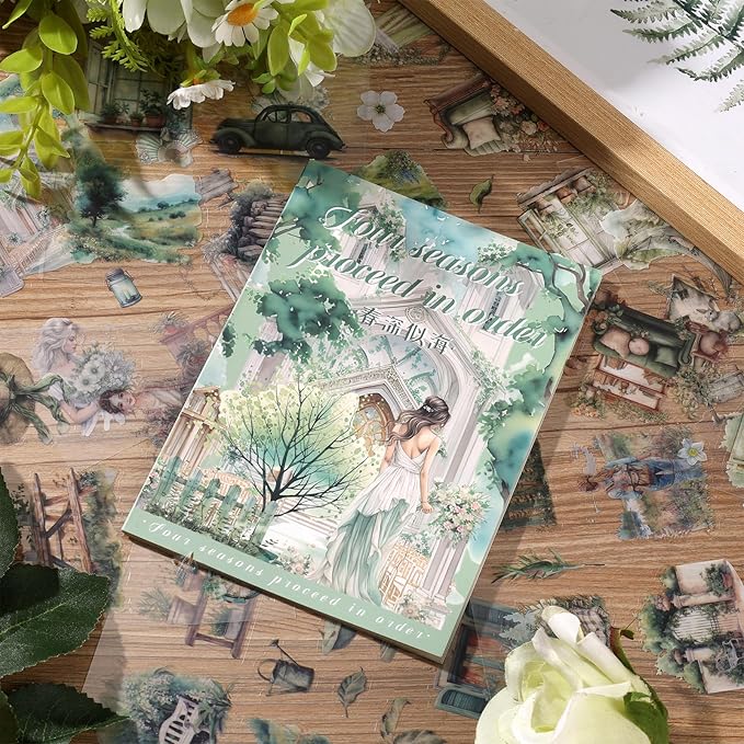 Auguro PET 20 Sheets 120 Pre-Cut Spring Journal Sticker Book for Scrapbooking People Landscape Stickers Transparent Sticker for journaling