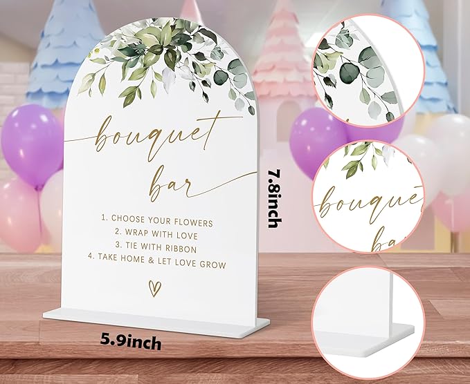 Bouquet Bar Sign, Greenery Gold Bridal Shower Decorations, Wedding Signs for Ceremony and Reception, Bouquet Bar Supplies, Engagement Decor, Acrylic Decor, Bachelorette Party Favors-18