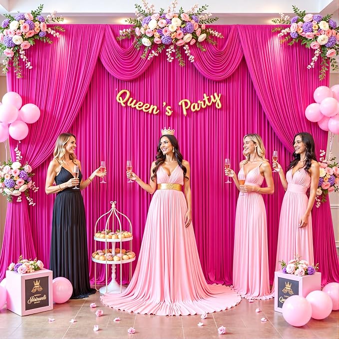 6 Panels Fuchsia Backdrop Curtain for Parties Birthday Party Wrinkle Free Hot Pink Photo Curtains Backdrop Drapes Fabric Decoration for Wedding 30ft(W) x 10ft(H)