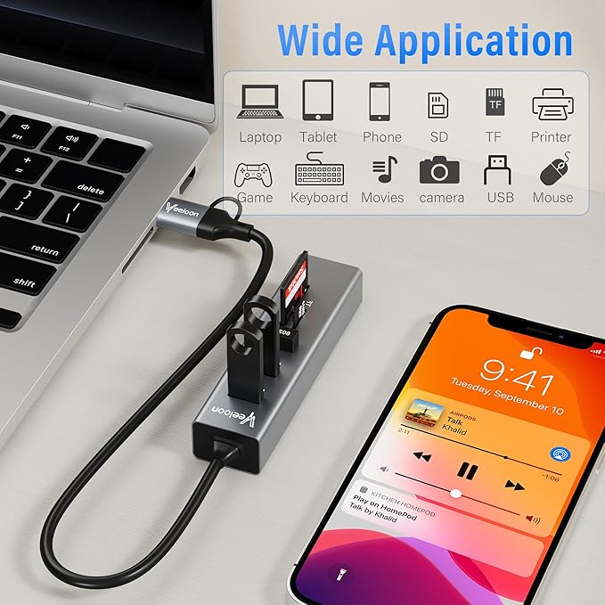 3-Port USB C 3.0 Hub Splitter with USB A Adapter, SD/TF OTG Card Reader, Portable 5 in 1 Multi Ports USB Expander for PC, Laptop, MacBook, Xbox, Flash Drive, HDD, Console,Camera