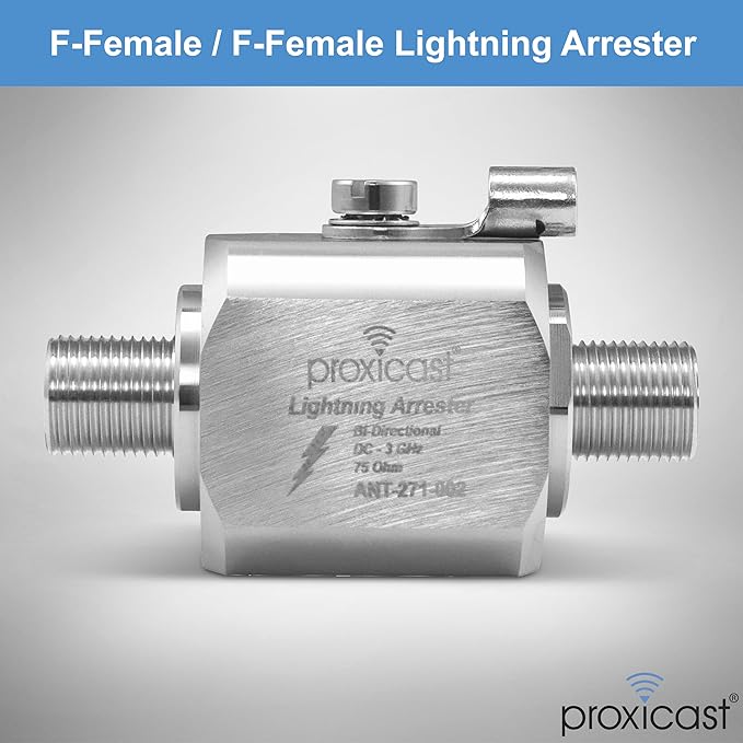 Proxicast Coaxial Lightning Arrester/Suppressor with 75 Ohm F Female Connectors - Pro-Grade Coax Cable Surge Protector for Television (TV) / Satellite Dish Antennas & Cable Internet Use (ANT-271-002)