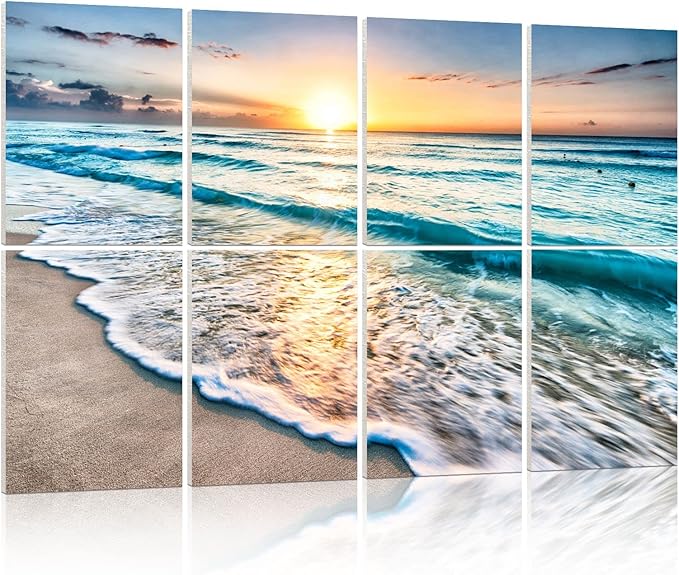 YPY Art Acoustic Panels Self Adhesive: Beach Wall Art Sound Proof Panel Decorative Acoustic Panels Acoustical Treatment for Recording Studio 8 Pack 48x32 Inches
