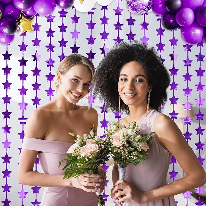 LOLStar 2Pack Purple Glitter Stars Birthday Decorations 3.3X6.6ft Each Lilac Purple Star Backdrop Foil Fringe Curtains for Girl, Graduation Engagement Wedding Baby Shower Disco Anniversary Party Decor