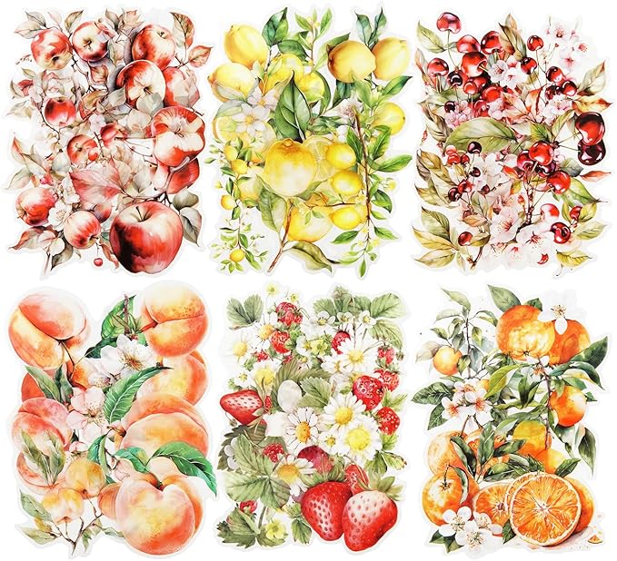 MiyouLuna 60 Pcs Large Garden-Inspired PET Stickers, Fruit-Themed for Scrapbooking, Journaling, DIY Crafts, with Organizer