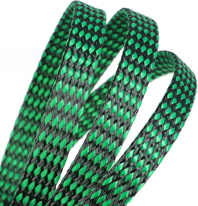 Braided Expandable Cable Sleeve, 25ft PP Cotton and PET Braided Cable Management, Flexible Mesh Wire Loom and Cable Protector for TV, Computer, Home Theater, Automotive (Green, 1/2")