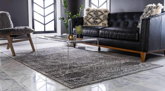 Unique Loom Bromley Collection Area Rug - Wells (7' 1" x 10' Rectangle, Dark Gray/ Gray)