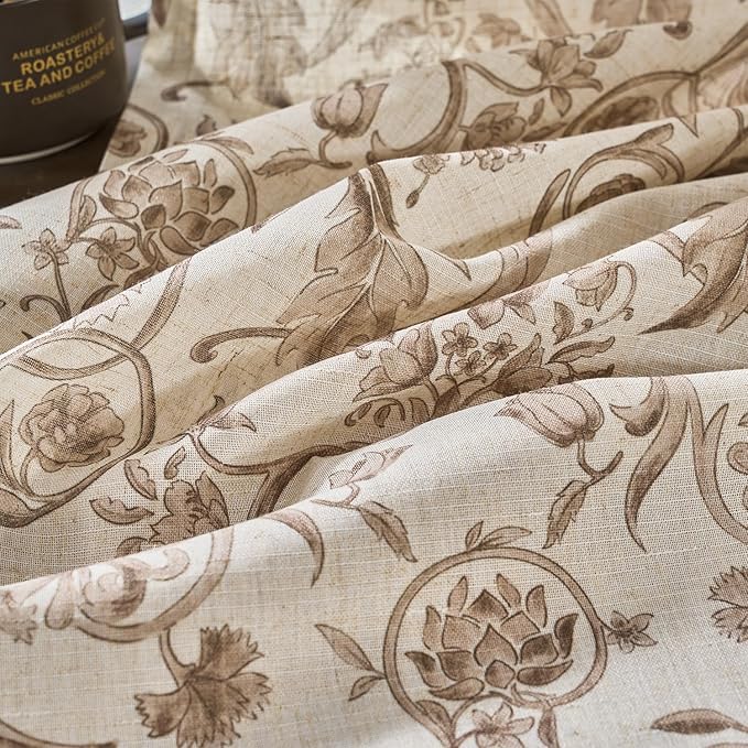 jinchan Linen Floral Curtains for Living Room with Printed Flower 63 Inches Long Light Filtering Farmhouse Window Treatment Vintage Short Drapes Back Tab Rod Pocket 2 Panels Taupe on Beige
