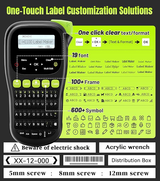Label Maker Machine with 4 Tapes, Wire Label Maker Waterproof-Labels, Laminated Handheld Label Printer, Backlit & Portable & One-Touch Key, H1100 Labeler for Industrial Office Organization