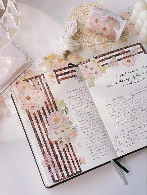 WT Blush Wide PET Tape, Single Roll, Original Designs, Watercolor Pink Floral Decorative Tape, Transparent Adhesive for Journaling, Scrapbooking, Bujo Planner DIY Craft Supplies
