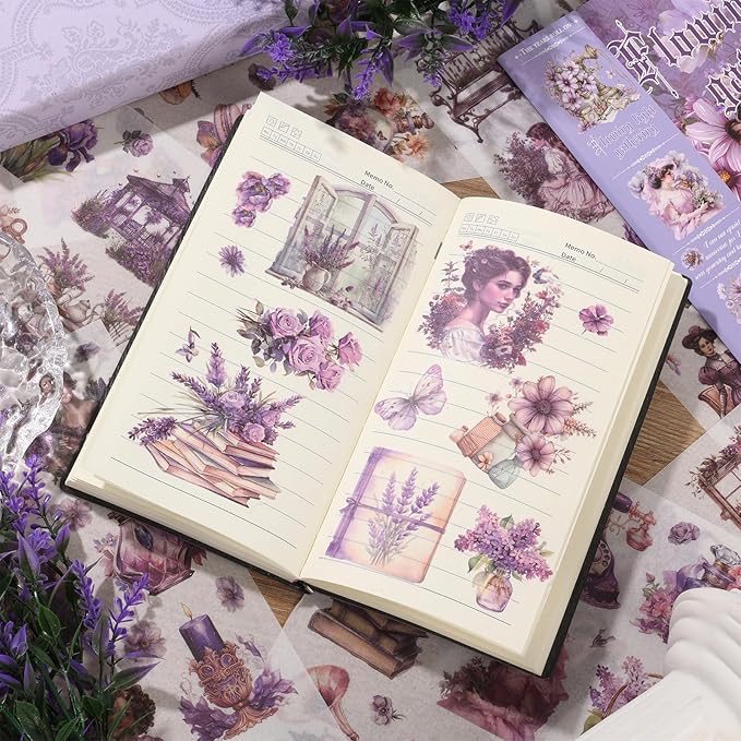 Auguro Vintage Ephemera Sticker 24 Sheets precut 300 washi Stickers Paper Girls Journal Stickers for Adults Junk Journal Sticker Book Scrapbooking Supplies