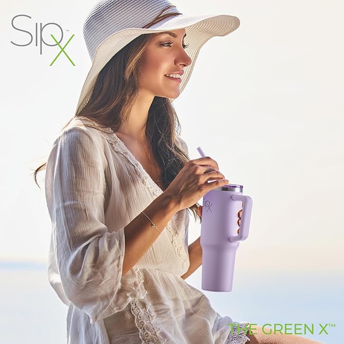 SIPX™ 40 oz Insulated Tumbler with Handle & Straw – Vacuum Insulated Stainless Steel, Leakproof, Cupholder Friendly – Perfect for Iced Coffee, Water & Travel – Purple