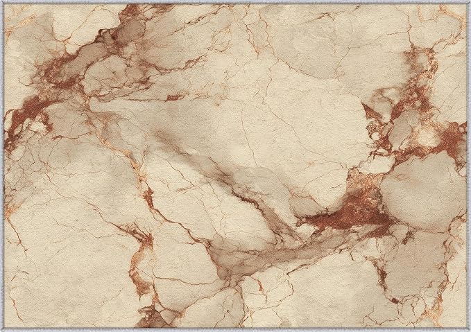 Beige Marble Abstract Area Rug, Vintage Stone Pattern Carpet, Washable Non Slip Low Pile Soft Thin, Living Room Bedroom Home Decor Mat 5x7ft