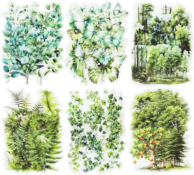 MiyouLuna 120Pcs Forest PET Scrapbook Stickers Botanical Designs for Scrapbooking Waterproof Journaling Supplies Junk Journal Ephemera with Storage Organizer