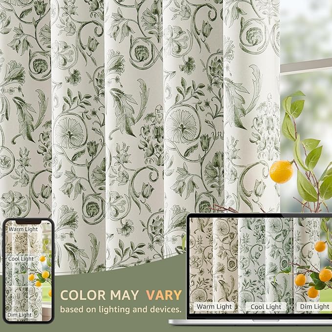 jinchan Floral Blackout Curtains for Bedroom Living Room 96 Inches Length Farmhouse Curtains Room Darkening Vintage Drapes Traditional Rod Pocket Window Treatment 2 Panels Set Sage Green on Beige