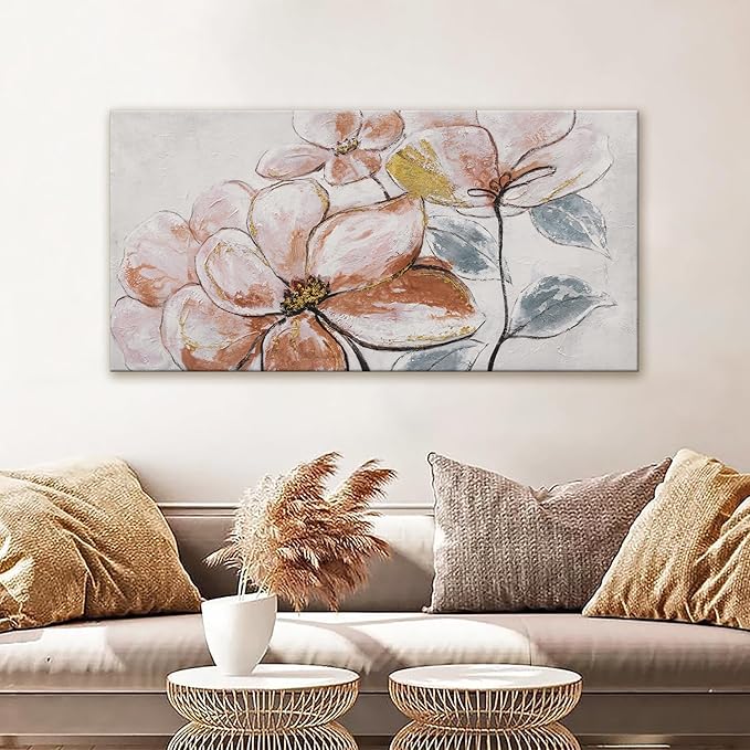 YISXINOAG Canvas Art Wall Decor Print Paintings Brown Pink Flower White Wall Art Prints Decor Ready To Hang For Bathroom Bedroom And Office Kitchen Home Wall Decor Artwork 20"×40"