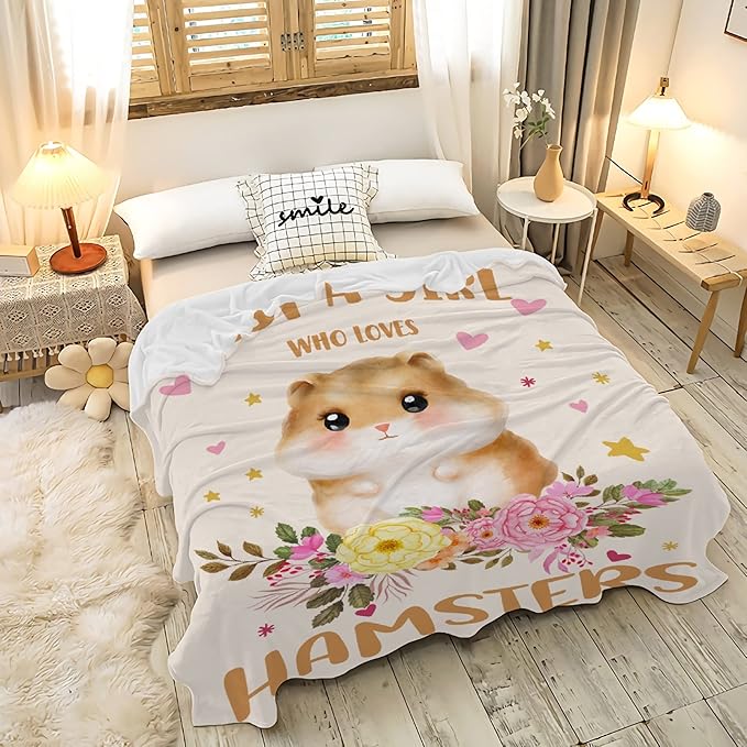 Just A Girl Who Loves Hamsters Blanket Lightweight Cozy Flannel Fleece Throw Blanket Best Gift Home Decor for Bed Couch Outdoor Camping 120"x90" King for Family