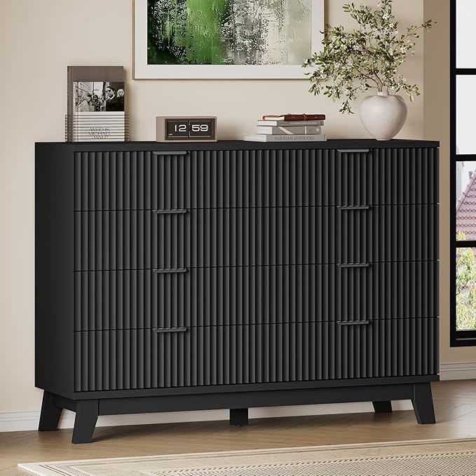 BORNOON 53" Tall Dresser for Bedroom, 8-Drawer Fluted Chest of Drawers, Modern Wood Highboy with Metal Slides and Handles, Anti-Tip Kit, Vertical Clothes Storage Organizer for Apartment, Closet