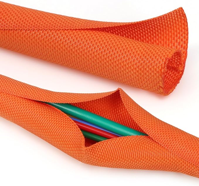 YOUBO Split Braided Cable Sleeve，Flexible Wire Loom Tubing, Automotive Cord Protector Pet Proof, Cable Management for Computer TV Electric Wires Harness 16ft (Orange, 16mm（5/8")