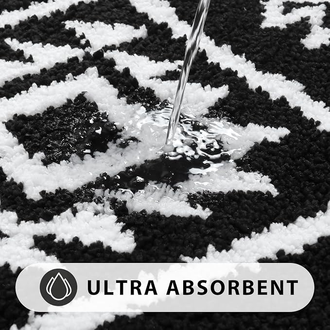 Uphome Boho Bathroom Runner Rug Black Tribal Long Bathroom Rug Western Non-Slip Washable Bath Mat Luxury Soft Absorbent Modern Bath Rugs for Shower Kids Room Entryway, 18x47 inch