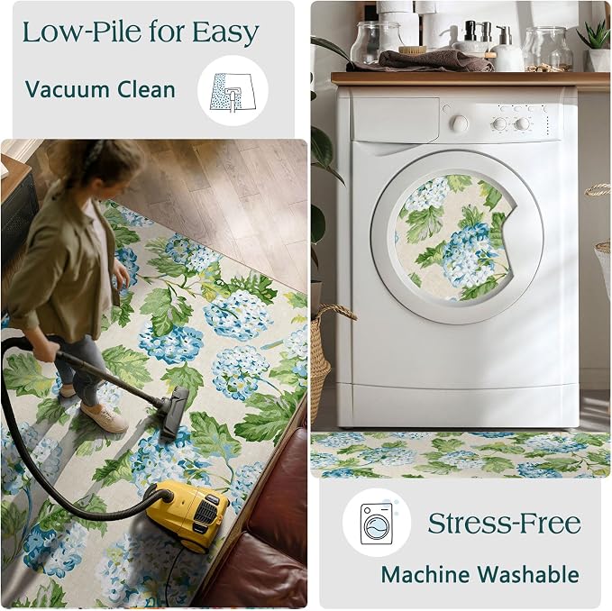 Floral Outdoor Rug - 28" x 43" Front Door Mat Indoor Outside Entrance Non-Slip Washable Outdoor Mat Light Blue Green Flower Rug for Entryway Kitchen Bedroom Layered Doormat for Front Porch
