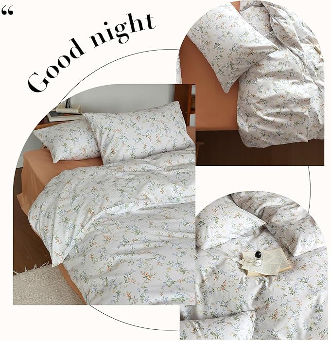 HighBuy Floral Comforter Set Queen Size 3 Piece Blue White Floral Comforter Bedding Sets for Girls Kids Aesthetic Flowers Comforter and 2 Pillowcases,French Style Bedding Sets for Bedroom
