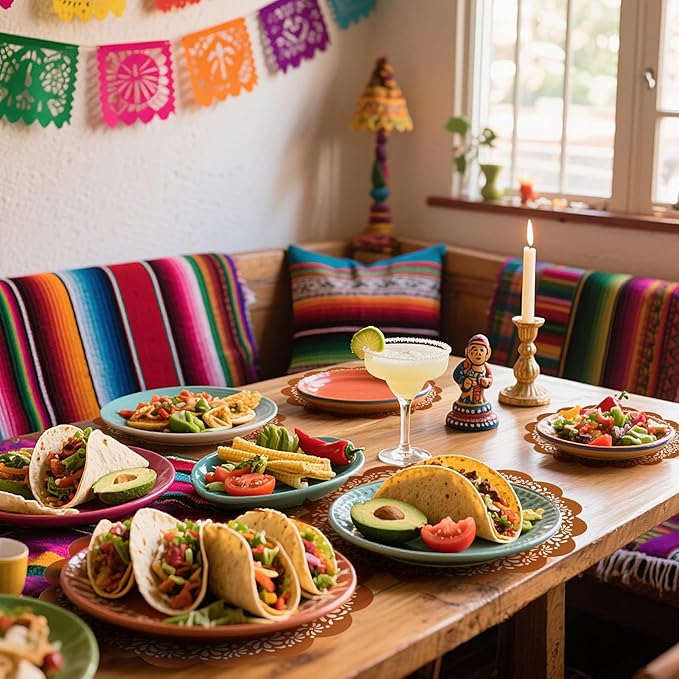 100 Pcs Platos De Barro Mexicanos Paper Placemats 13.5 Inches Cielito Lindo Party Decoration Disposable Scalloped Cinco De Mayo Paper Placemats for Fiesta Mexican Baby Shower Decor