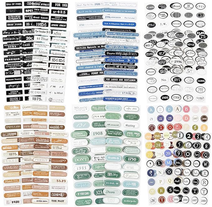 AuriicLeaf Label Sticker Set, 516PCS Cardstock Stickers for Scrapbooking, Journaling, DIY Crafts - Numbers, Letters, and Phrases