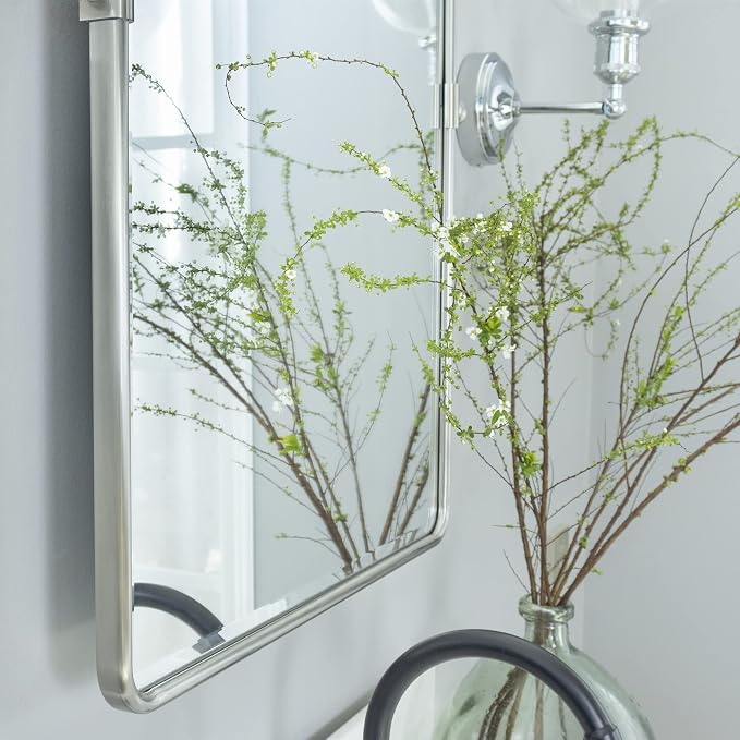 TEHOME Pivot Mirror Brushed Nickel Vanity Mirror Large Black Metal Framed Rectangle Tilting Beveled Vanity Mirrors for Wall, Vertical Hanging, Overall 34.14 x 40 inches (Mirrror 30 x 40 inches)
