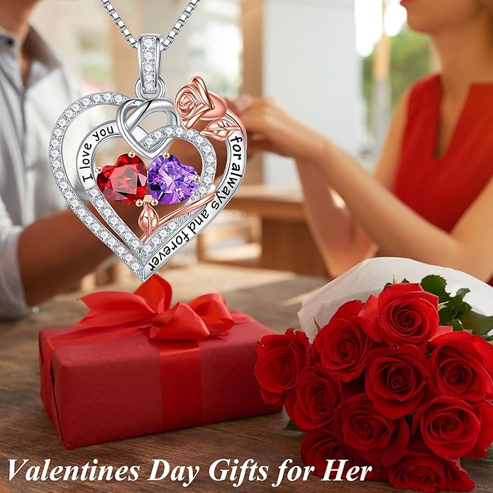 Iefil Christmas Gifts for Wife Women - 925 Sterling Silver Double Birthstone Necklace, Anniversary Birthday Gifts for Women, Jewelry Gift for Wife Girlfriend Mom Her