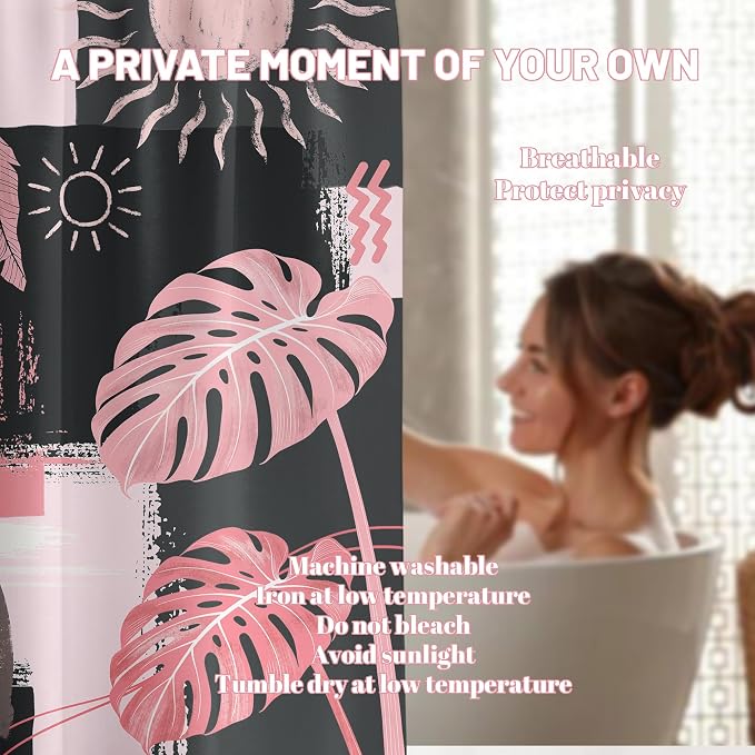 Pink and Gray Mid Century Modern Shower Curtain Bohemian Abstract Light Pink and Grey Shower Curtains for Bathroom Decor Sets, Waterproof Cloth Fabric with Hooks, 70x78 Inch