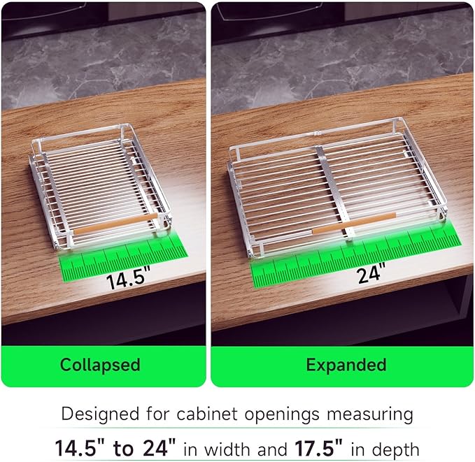 SOFRON Expandable Pull Out Drawers for Cabinets, Kitchen Cabinet Slide Out Shelves, Adjustable Roll Out Drawers, Stainless Steel, Medium 2 Pack, (14.5"-24") Width x 17.5" Depth